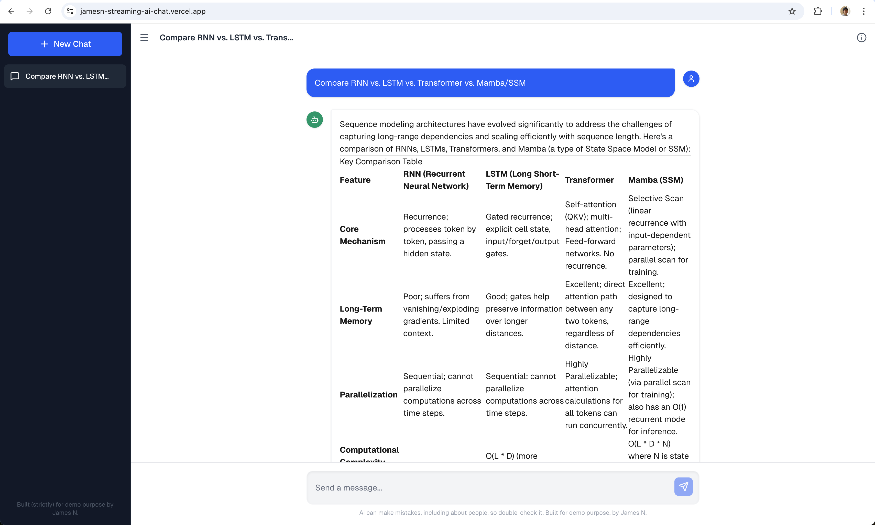 Streaming AI Chat Demo